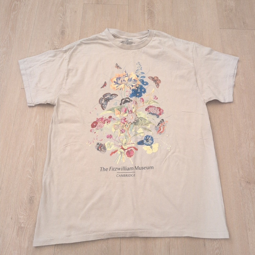 University of Cambridge Fitzwilliam Museum Floral Butterfly T-Shirt Tan Large